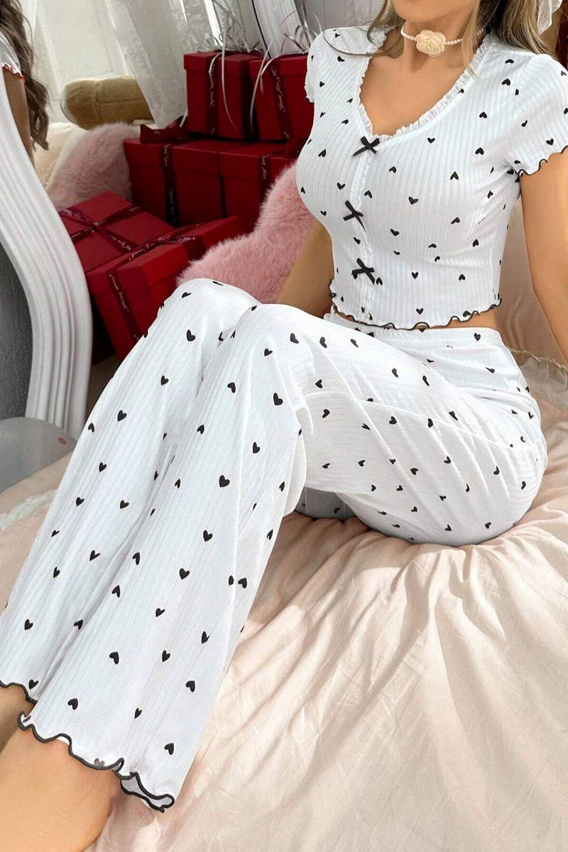 CWSPJ00470_HEART PRINT V NECK SHORT SLEEVE PAJAMA SET