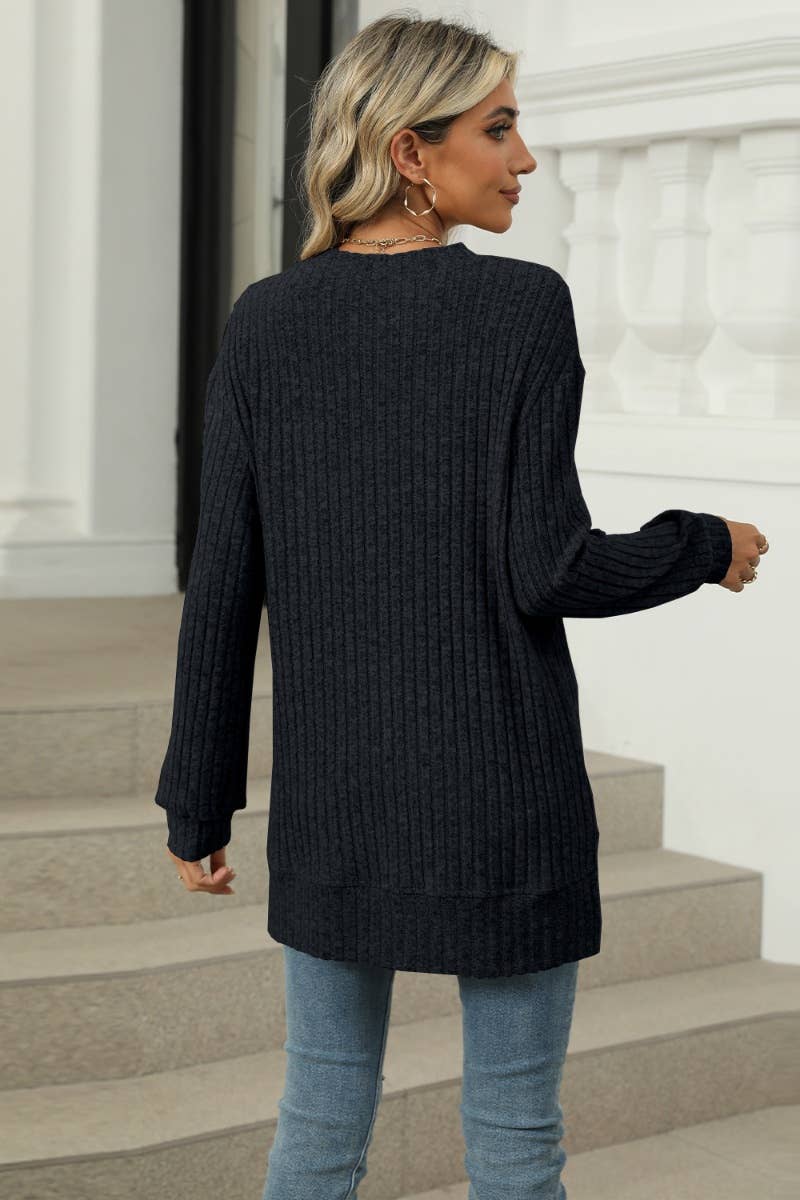 CWOSWL6608_WINTER POCKET CREW NECK LONG-SLEEVED SWEATER