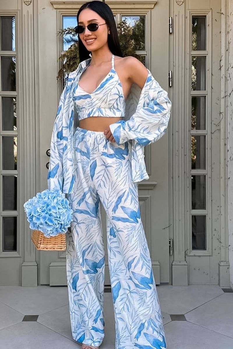 CWSPJ0403_PRINTED LOOSE PAJAMAS THREE-PIECE SET