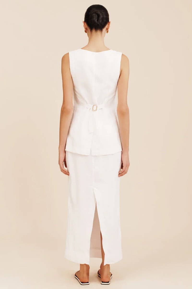 CWSS1141_LINEN SLEEVELESS TANK TOP & HIGH WAIST SKIRT SET