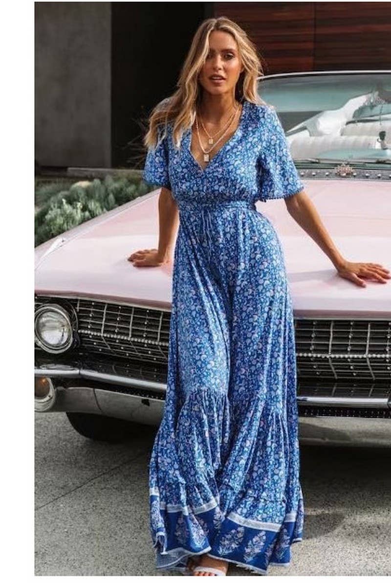 CWDMD01239_V NECK BOHEMIAN PLACEMENT PRINT DRESS