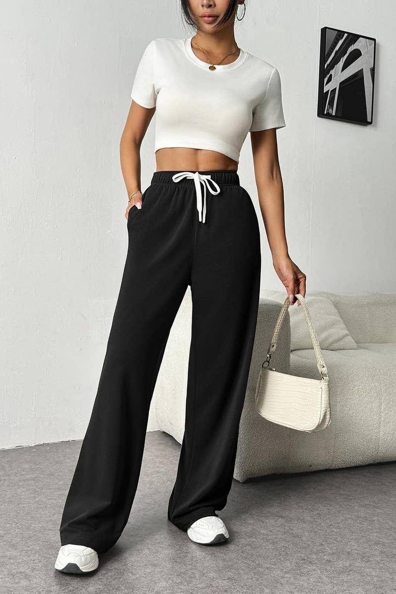 CWBLP1859_HIGH-RISE DRAWSTRING LOOSE WIDE-LEG SWEATPANTS