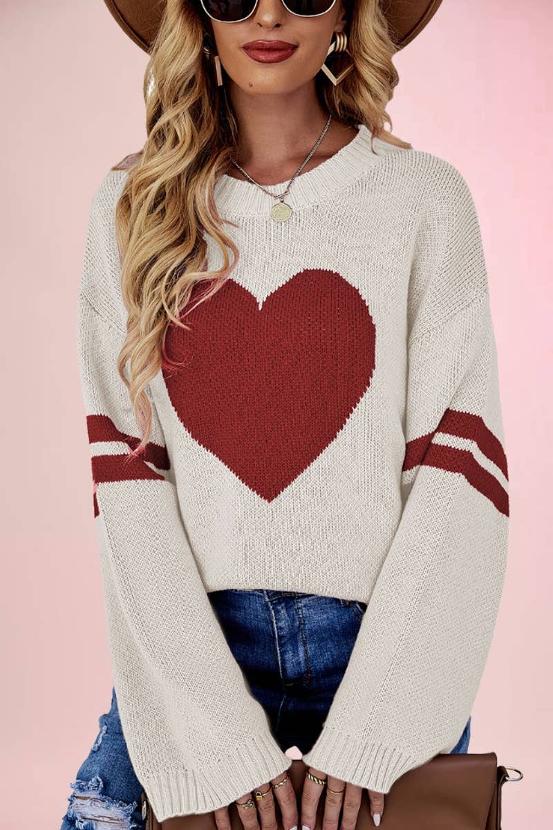 CWOSWL5880_LOVE STRIPED LONG-SLEEVED CREW-NECK SWEATER