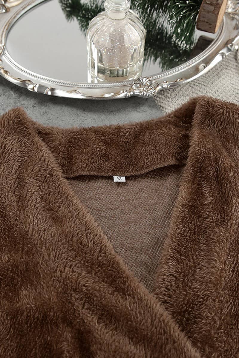 CWSPJ0360_PLUSH LACE-UP THREE-PIECE PAJAMAS SET