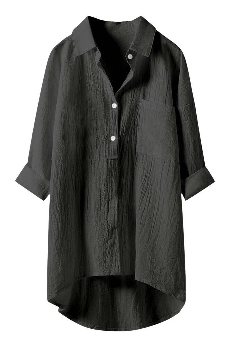 CWTSTL2876_SOLID COLOR HIGH AND LOW COTTON AND LINEN SHIRT