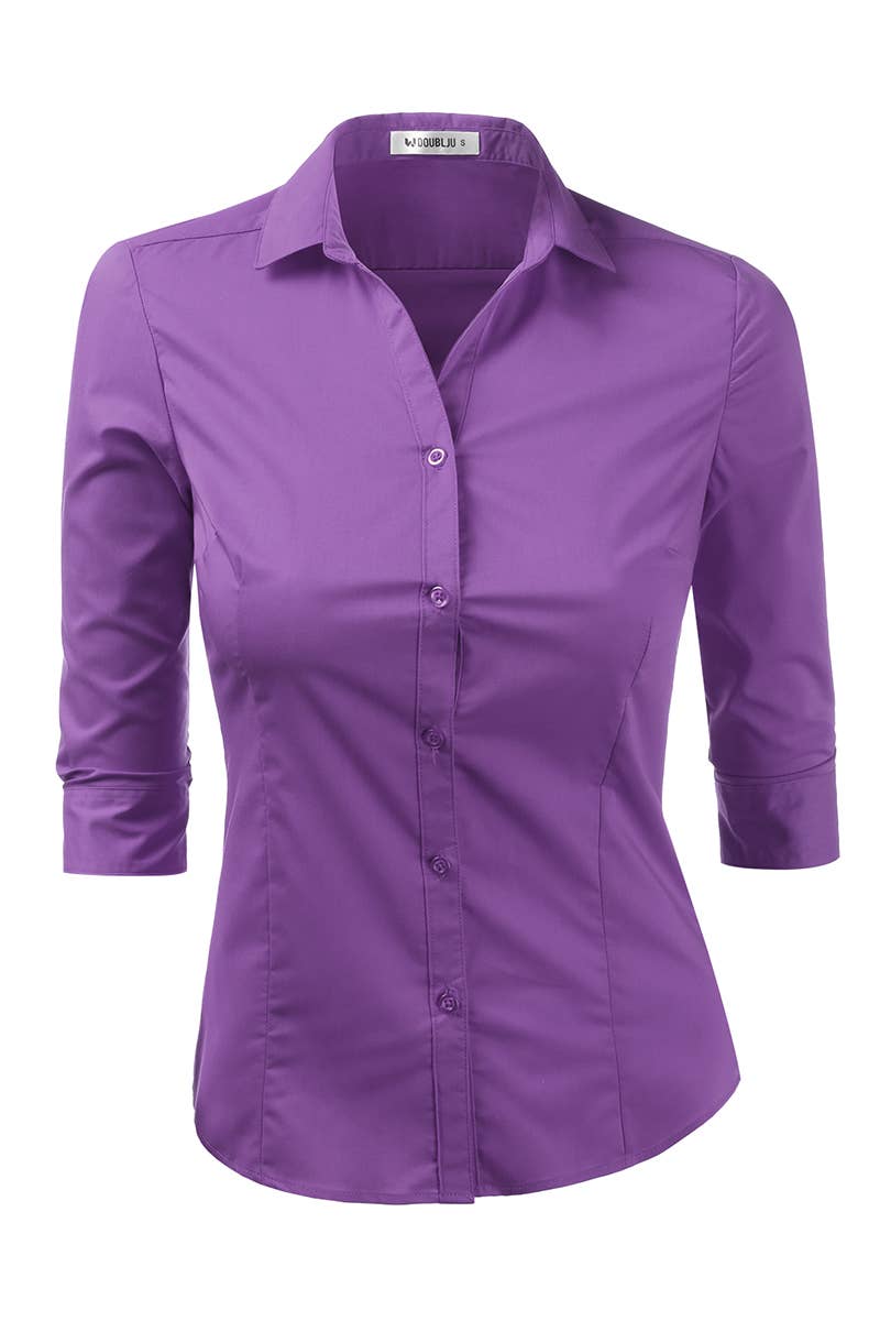 CWTSTL709_3/4 Sleeve Button Down Collar Shirt Blouse