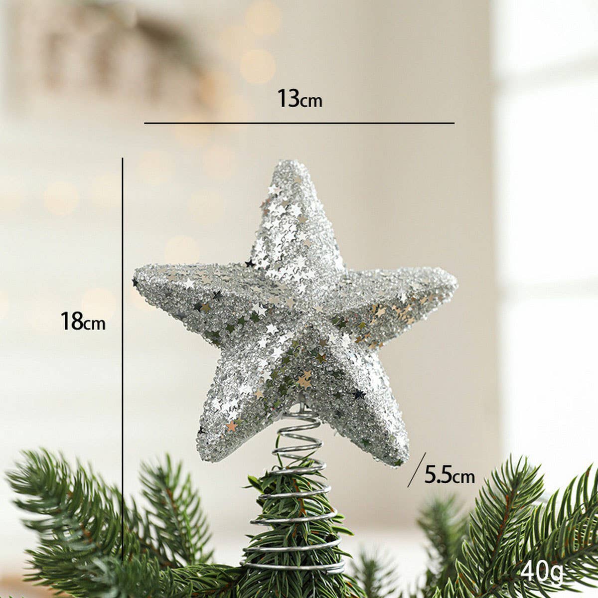 Silver Foam Glitter Xmas Balls Bows Tree Topper