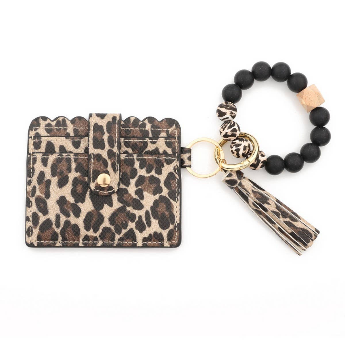Leopard Card Holder with Silicone Bead Keychain_CWAB5001