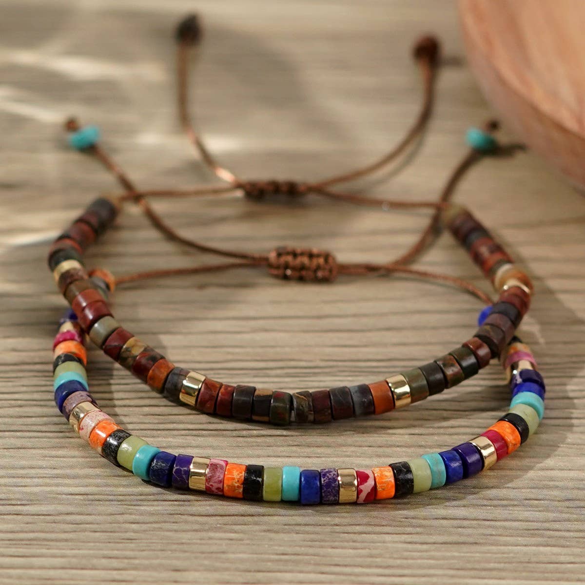 CYLINDRICAL RED PINE SEMI-PRECIOUS STONE BRACELET