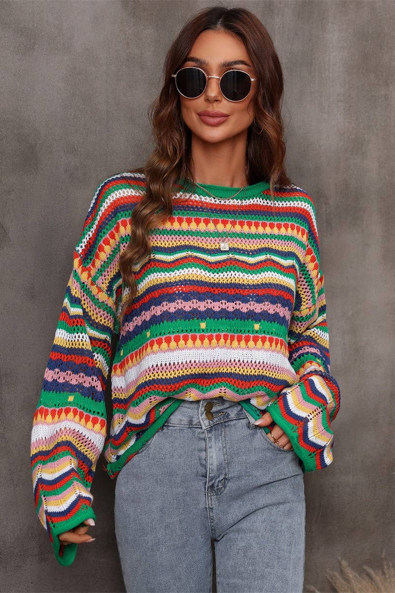 CWOSWL2068_Loose Sexy Crochet Crew neck Hollowed Out Sweater