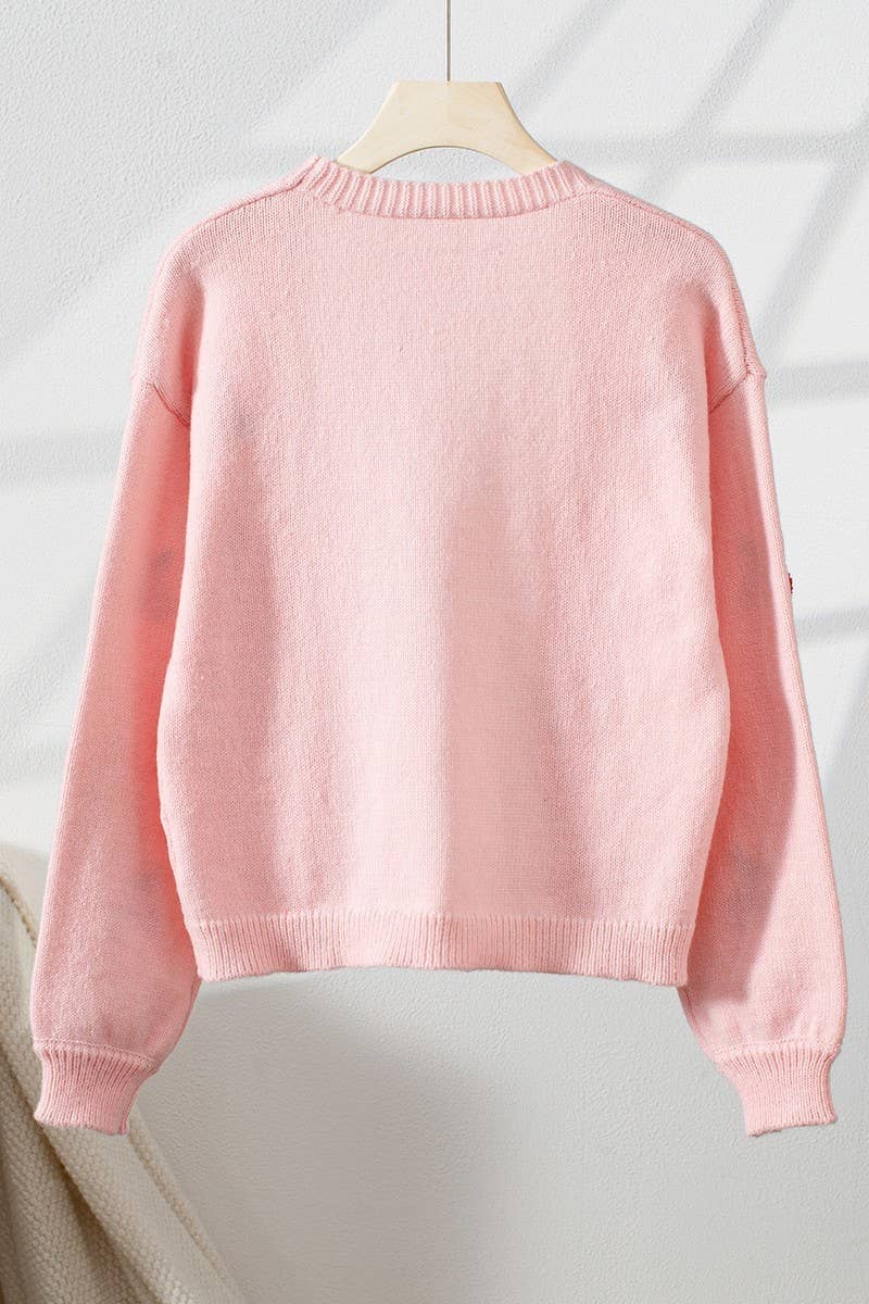 CWOCAL2361_ELEGANT PEACH EMBROIDERY KNIT CARDIGAN TOP