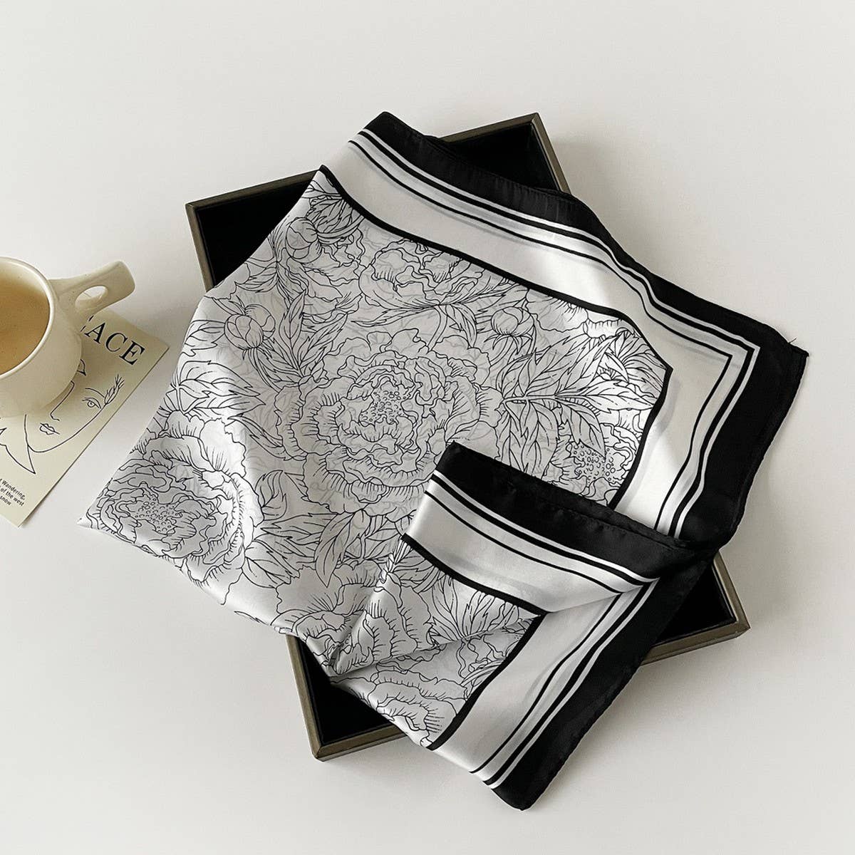 Letter Print Satin Square Scarf for Women