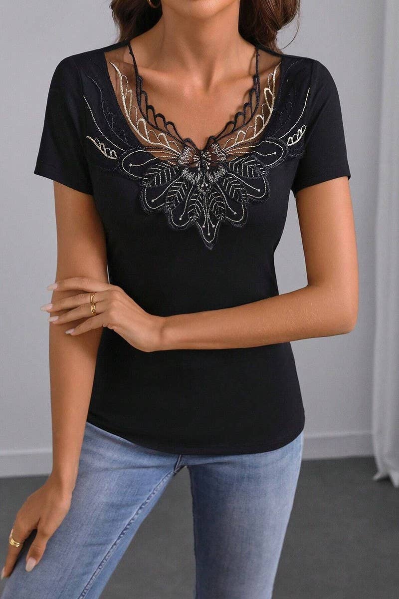CWTTS1454_SOLID EMBROIDERED SHORT SLEEVE CASUAL TEE