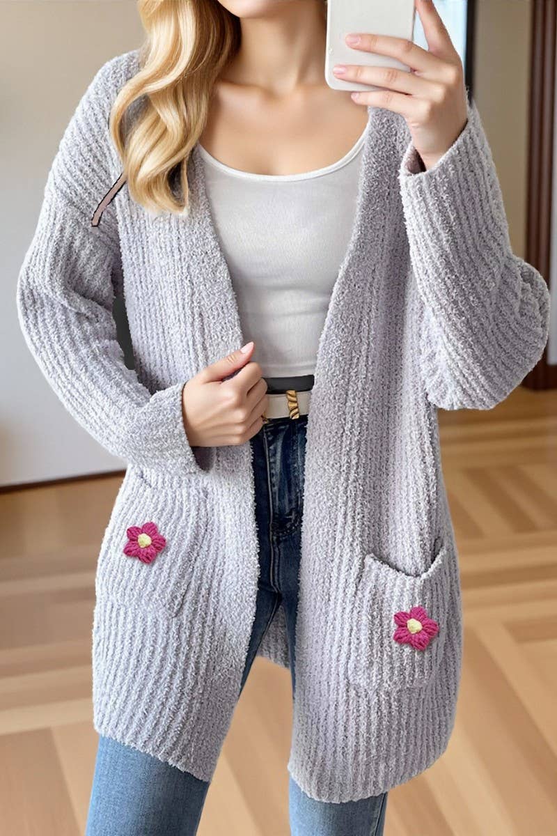 CWOSWL07406_WOMEN CROCHET DETAIL KNIT CARDIGAN WITH POCKETS