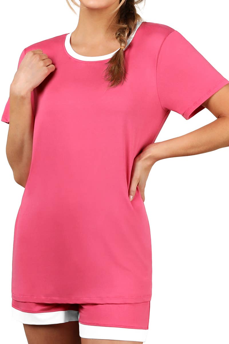 CWSPJ031-P_SHORT SLEEVE TOP WITH SHORTS PAJAMA SET