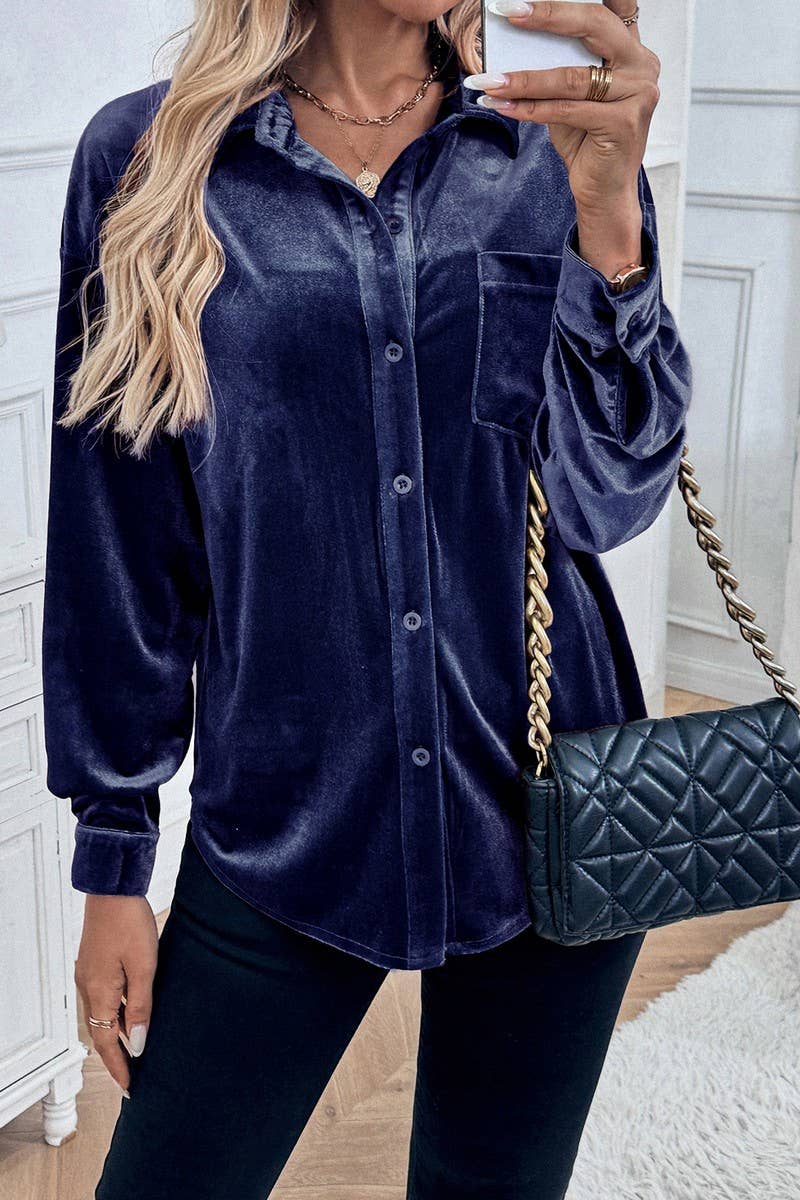 CWTBLL3702_AUTUMN CASUAL SOLID COLOR SINGLE BREASTED SHIRT