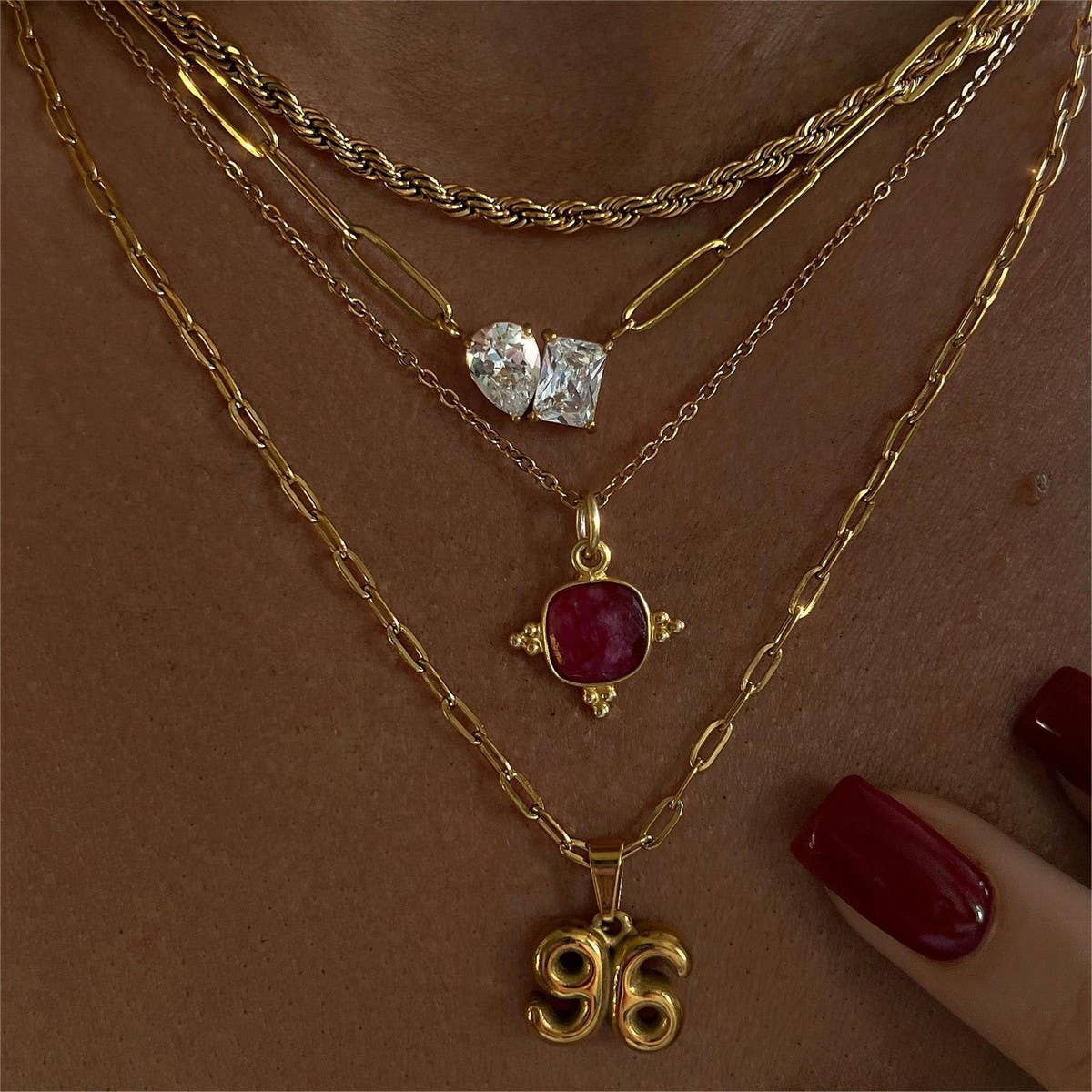 Vintage 18k gold-plated square zircon necklace