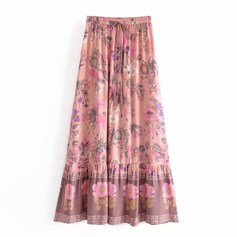 Bohemian resort-style cotton printed skirt