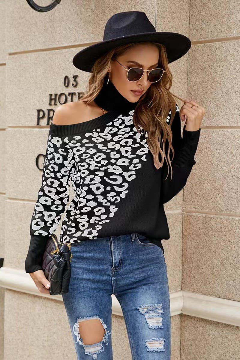 CWOSWL6268_LEOPARD PRINT OFF-SHOULDER KNITTED SWEATER