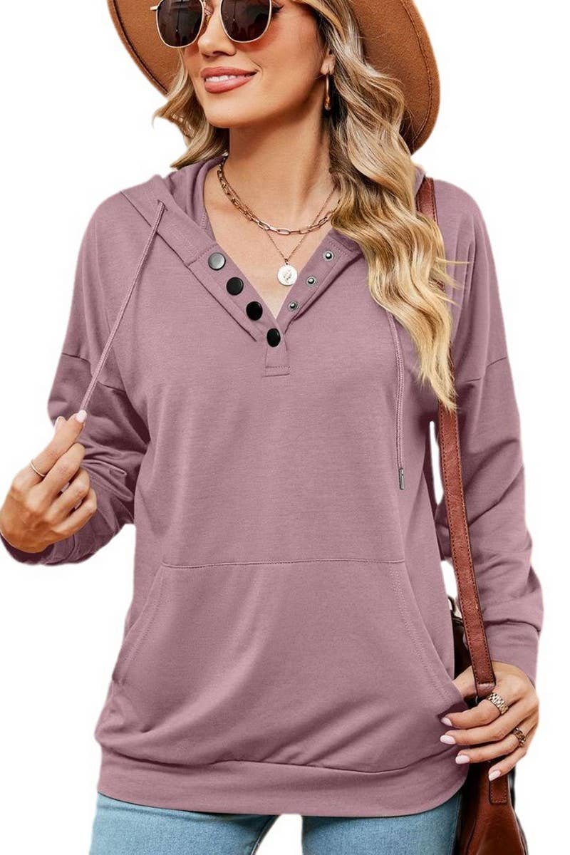 CWOHOL0930_SOLID COLOR BUTTON DRAWSTRING POCKET HOODIE