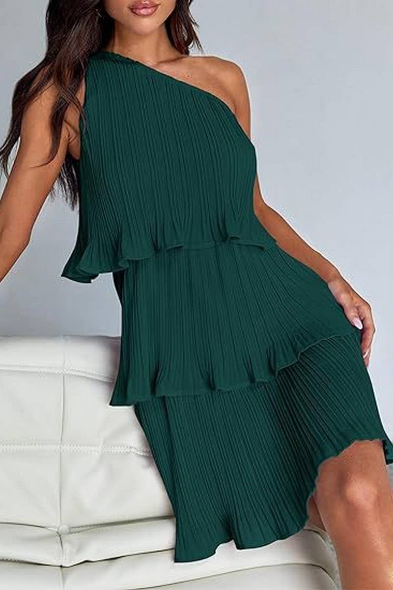 CWDSD7518_SUMMER OFF-SHOULDER LAYERED SOLID COLOR DRESS
