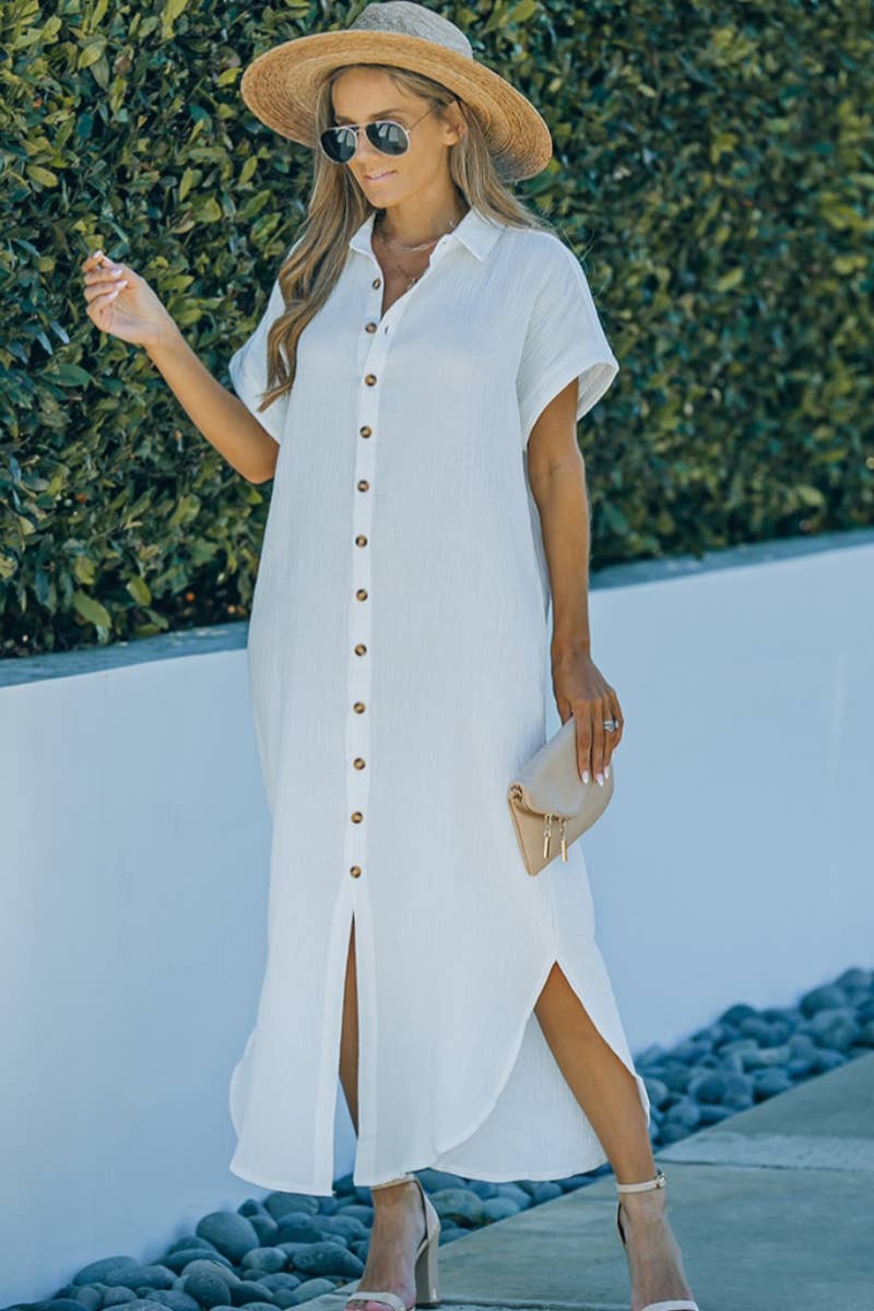 CWDMD3113_SHORT-SLEEVED SINGLE-BREASTED SHIRT DRESS LONG