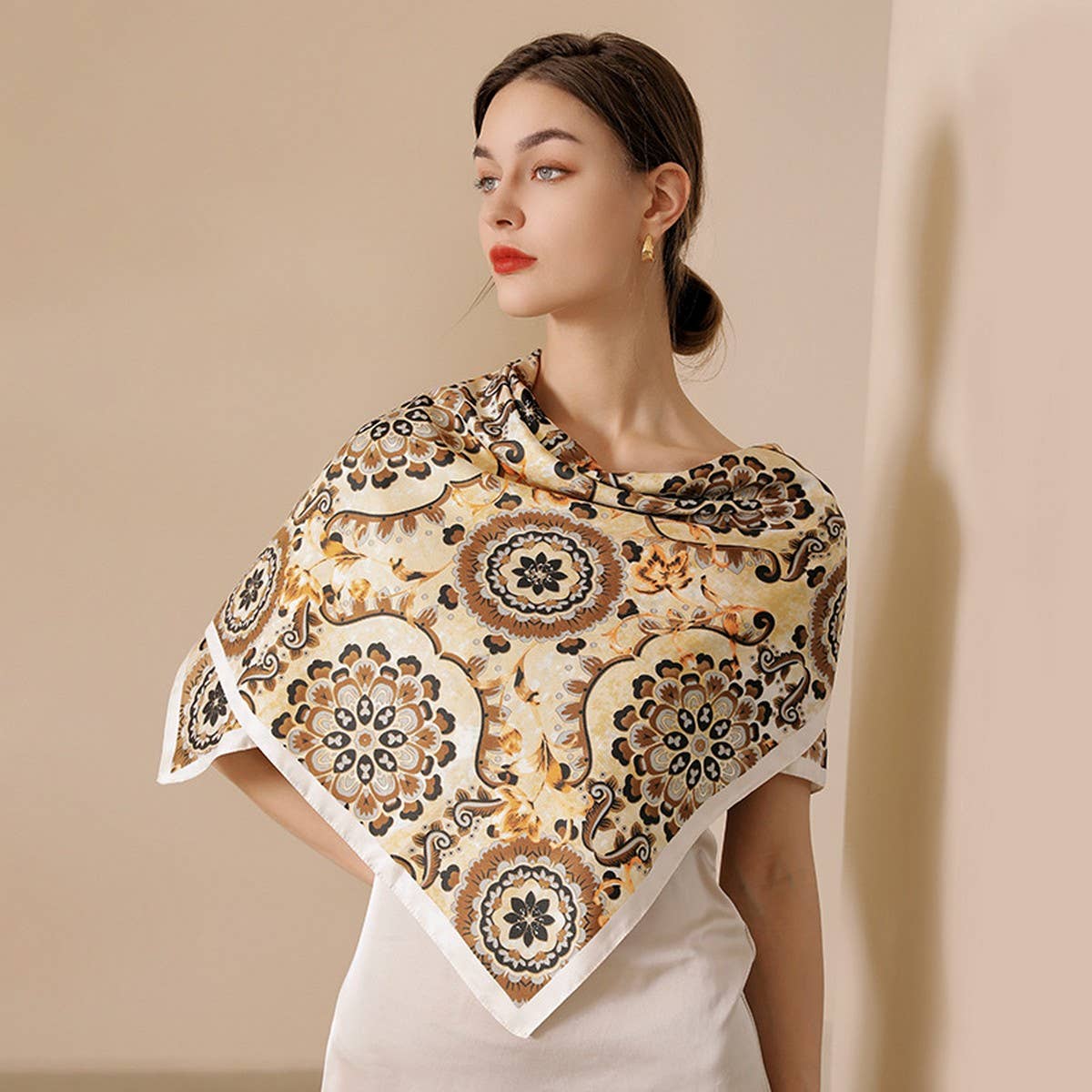 FLOWER PRINT SMALL NECK SILK SCARF SQUARE SCARVES