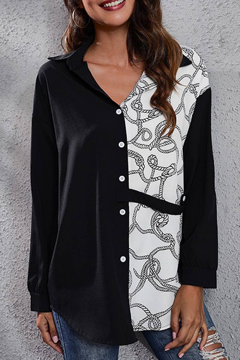 CWTBLSL0694_LOOSE AND VERSATILE LONG-SLEEVED CHIFFON SHIRT