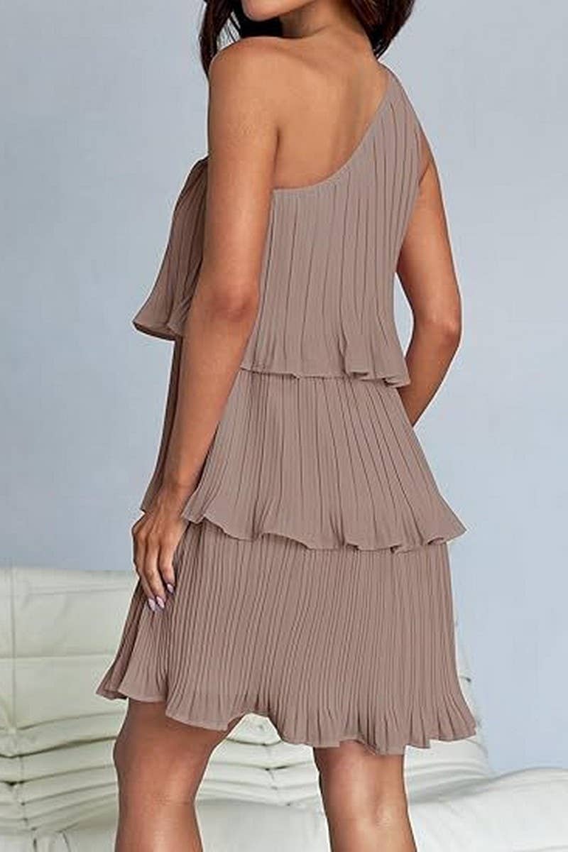 CWDSD7518_SUMMER OFF-SHOULDER LAYERED SOLID COLOR DRESS