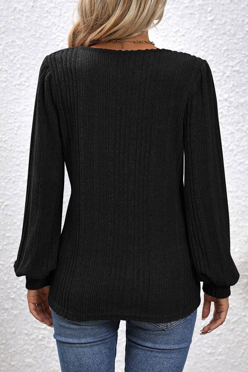 CWTBLL3198_SQUARE NECK BRUSHED LANTERN SLEEVE TOP