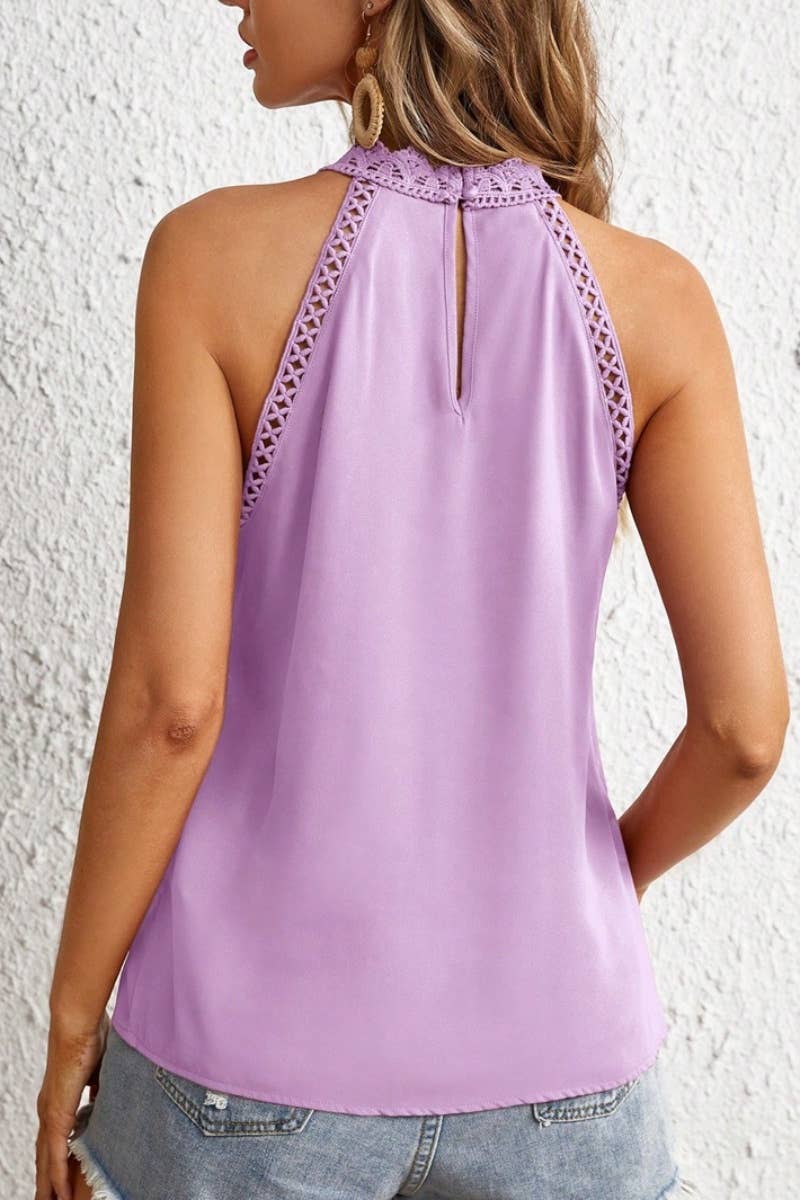 CWOV0348_FASHION HOLLOW LACE SLEEVELESS VEST TOP