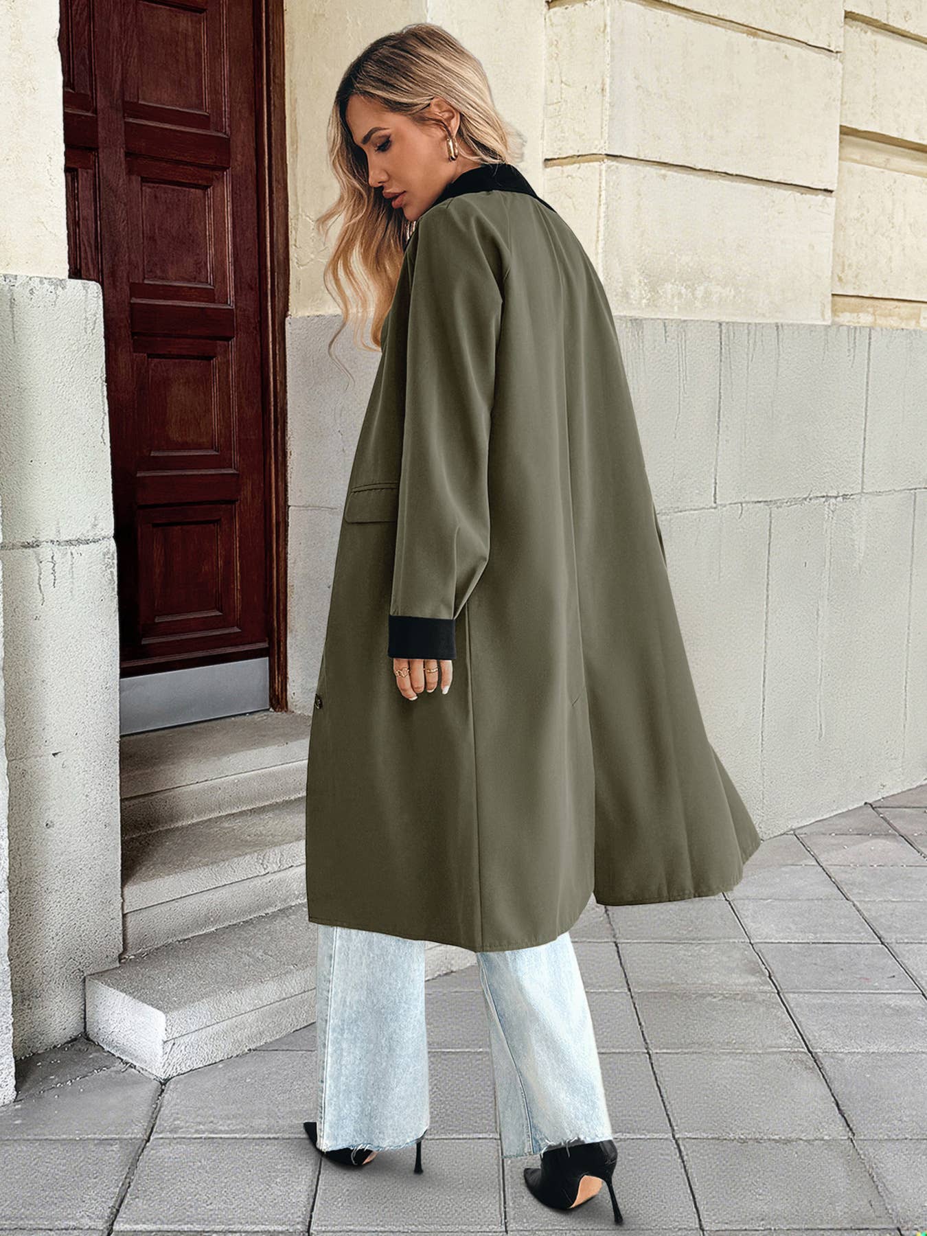 Contrast color easy temperament trench coat