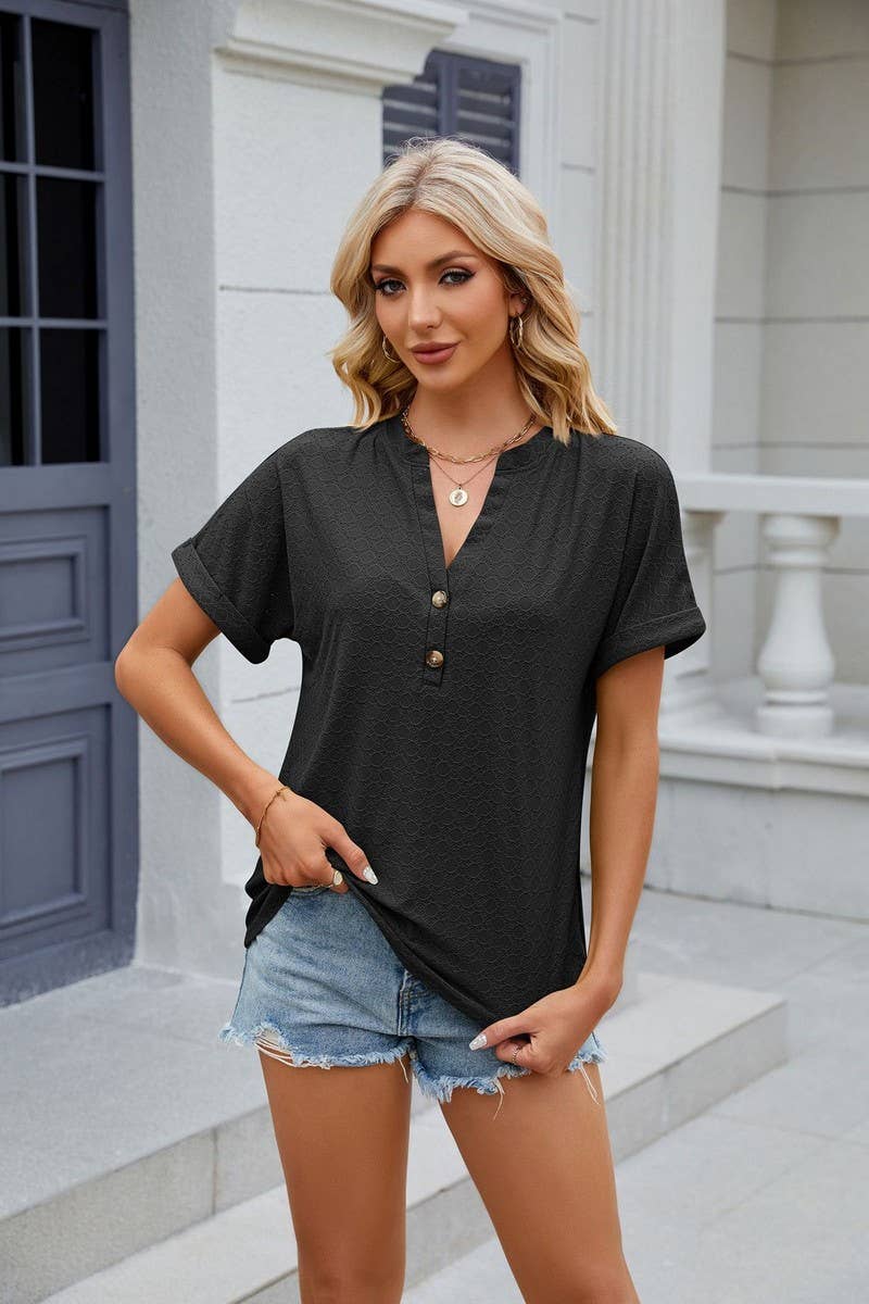 CWTTS0815_V-Neck Short Sleeve Knit Top