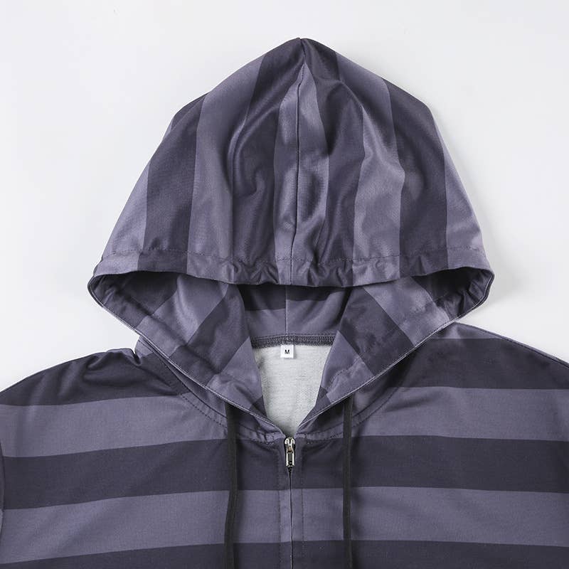 BASIC ZIPPER STRIPED COLOR CONTRAST CASUAL HOODIE