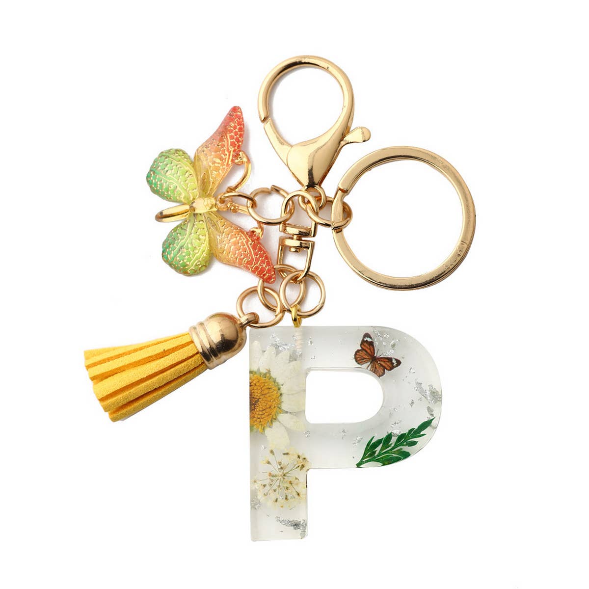 DRIED FLOWER PRINTED LETTER KEYCHAIN
