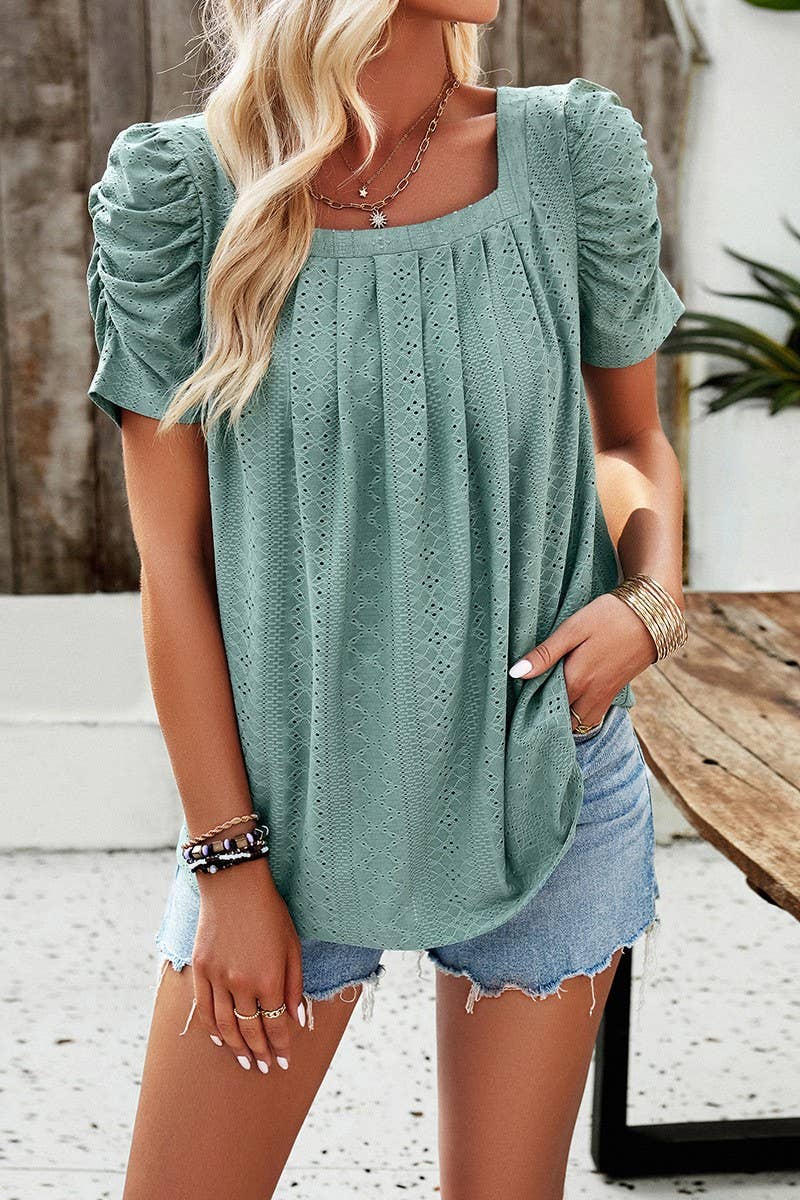 CWTBLS0227_Sweetheart Neck Short Sleeve Top