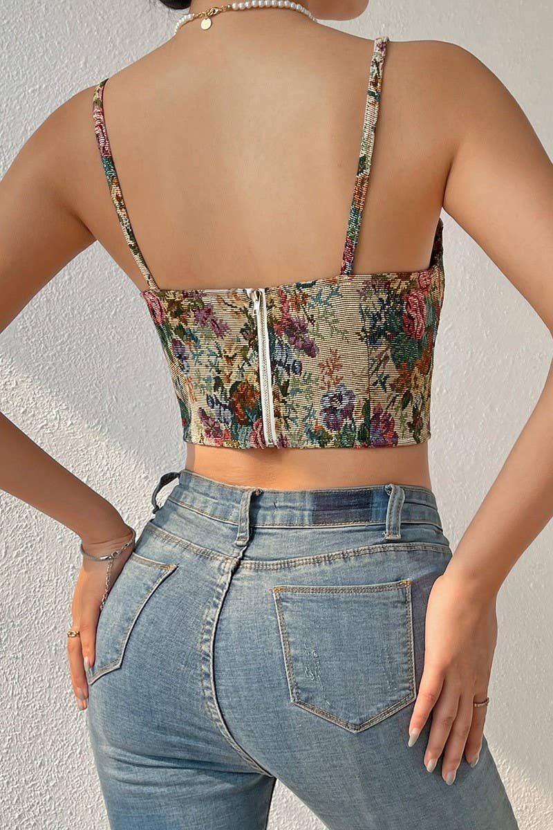 CWTTK0743_VINTAGE FLORAL PRINT HERRINGBONE CAMISOLE