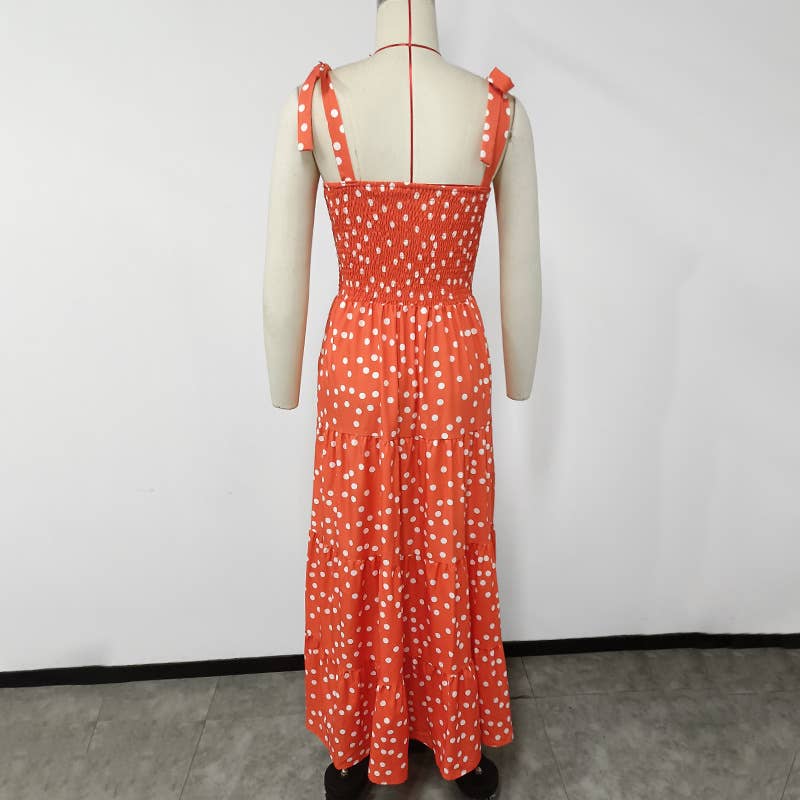 BACKLESS PRINTED HALTER STRAP LONG DRESS