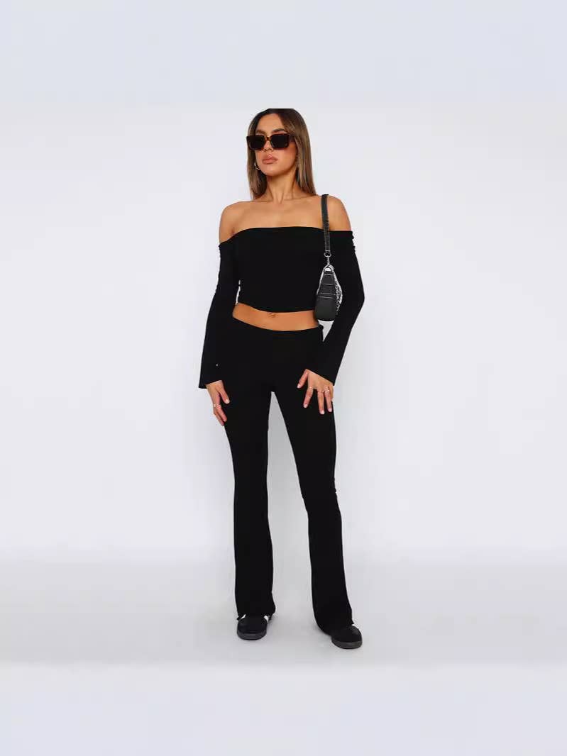 Crop top long sleeve flared trousers slim suit