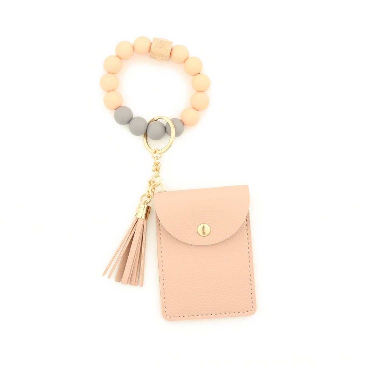 Solid PU Card Wallet with Tassel & Bead Strap_CWAB4967