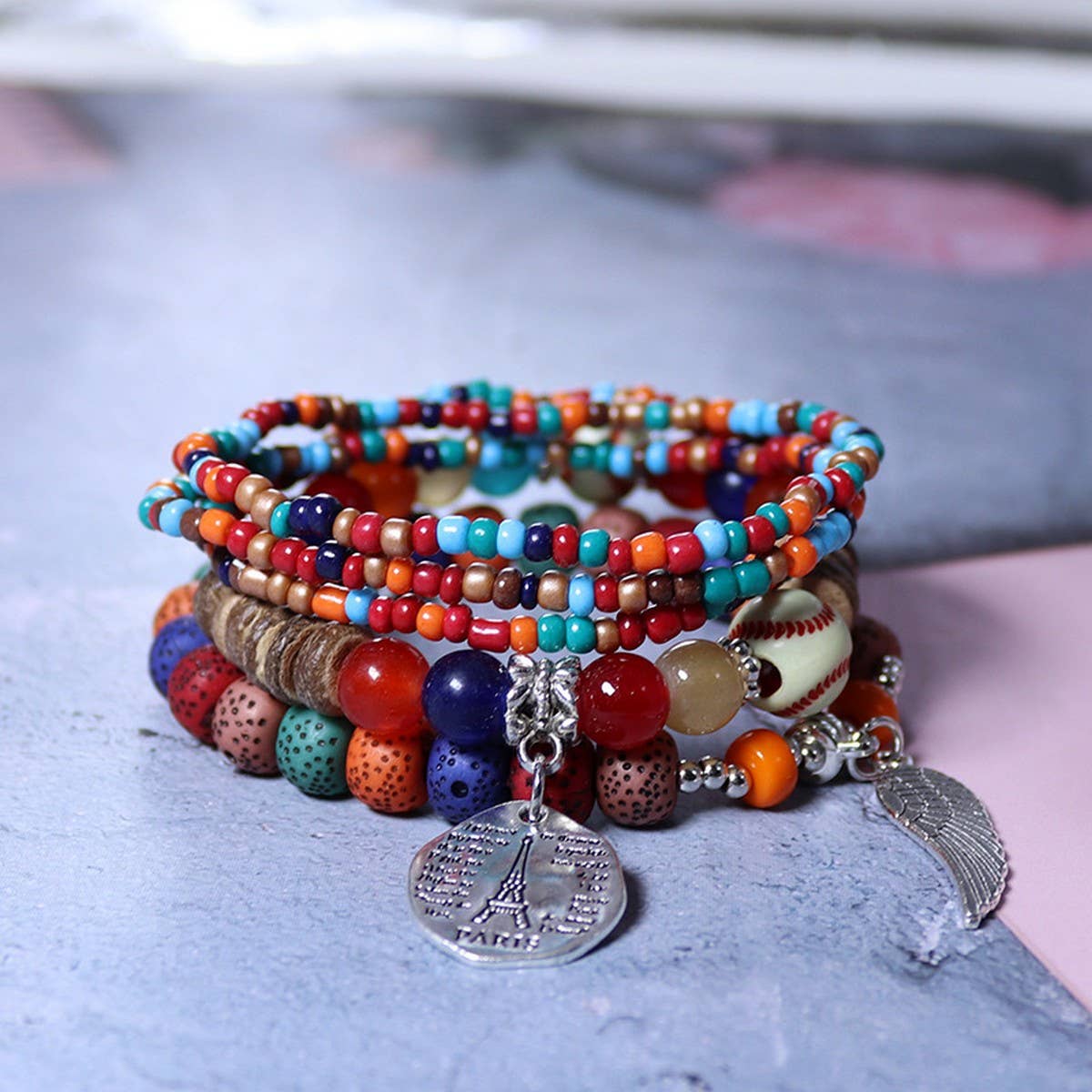 RICE BEAD PENDANT ELASTIC CORD BRACELET