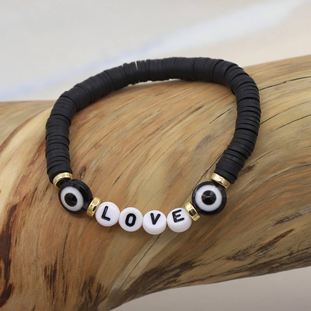 COLORFUL POLYMER CLAY LETTER BEADED BRACELET