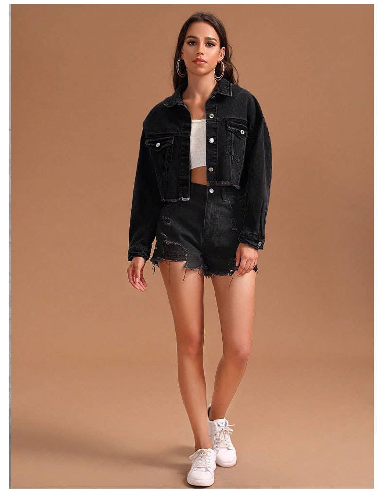 Fashionable fringed loose short denim jacket