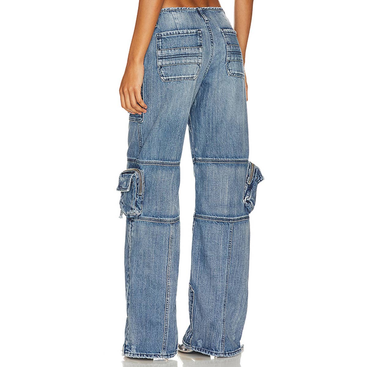 MID RISE STRAIGHT MULTI POCKET DESIGN CASUAL JEANS