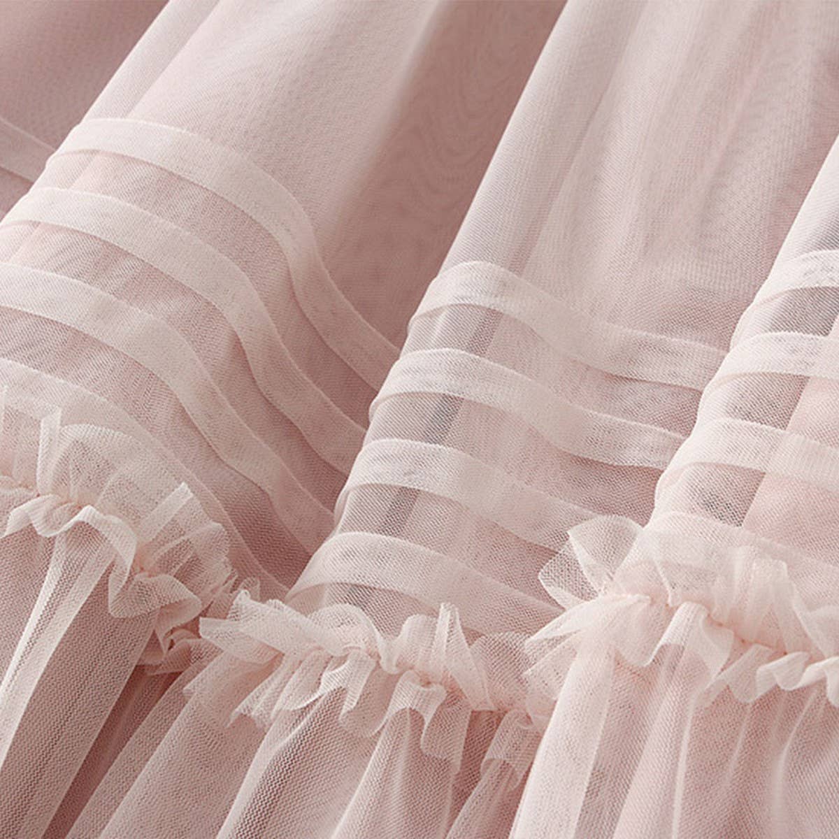 Vintage Pleated Lace Trim Tulle Maxi Skirt