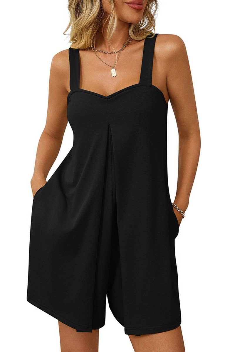 CWSJS1391_SOLID COLOR LOOSE CASUAL SUSPENDER JUMPSUIT