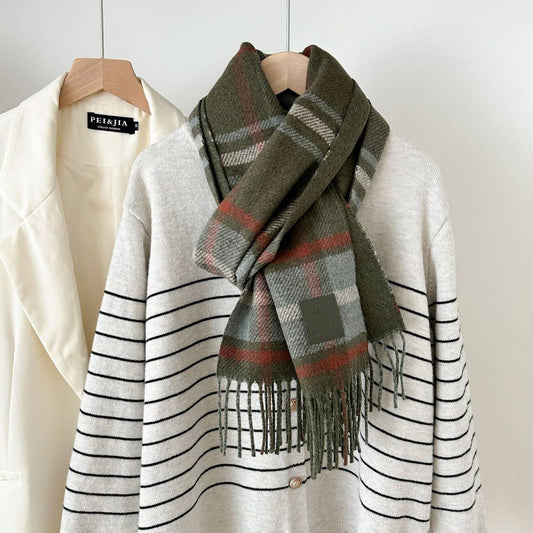 CWASC03136_PLAID WOOL TASSEL SCARF WINTER WARM SHAWL