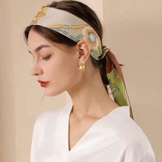 Floral Twilly Scarf for Hair & Bag, Satin Silk