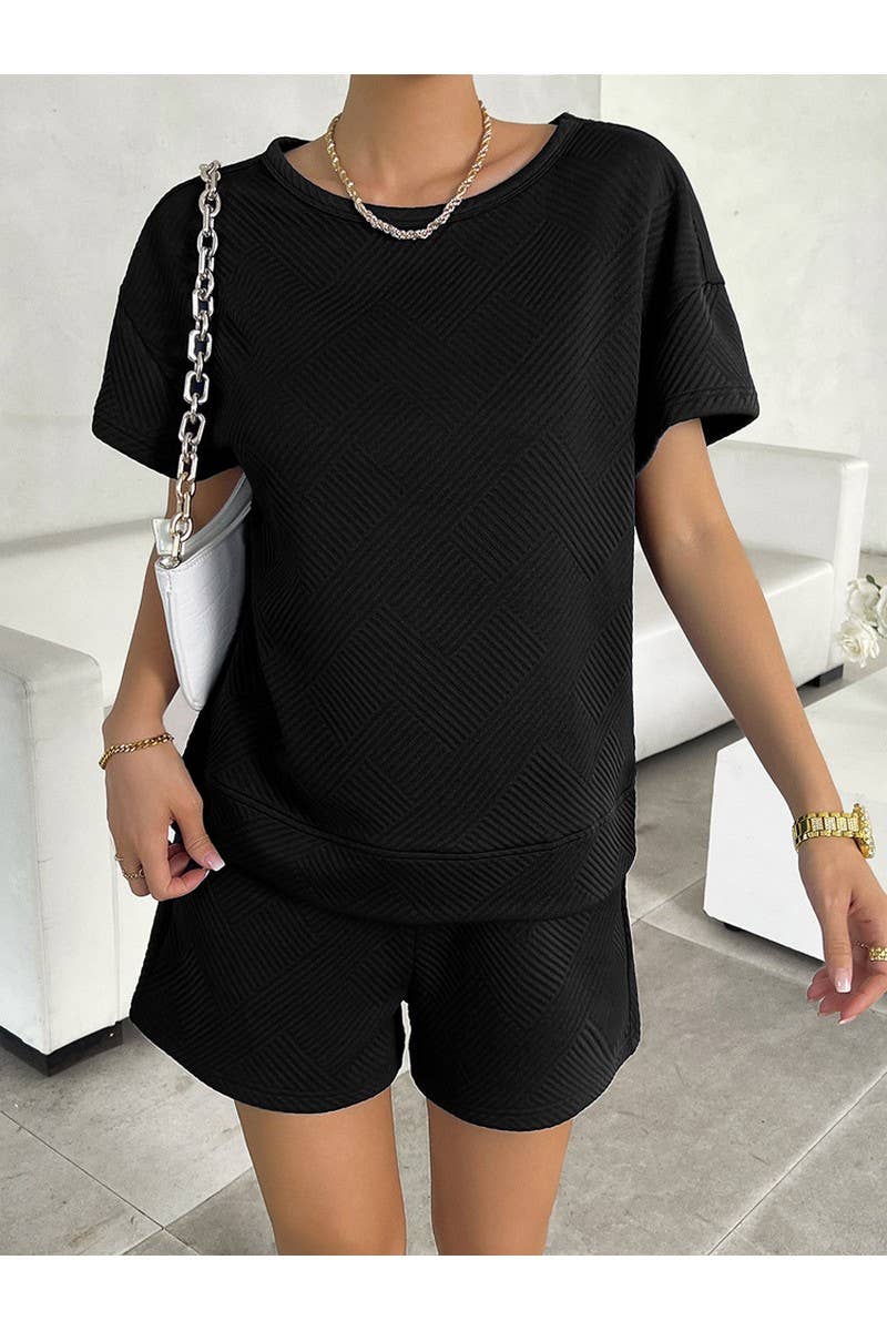 CWSTB0669_KNIT CREW NECK SHORT SLEEVED SHORTS CASUAL SET