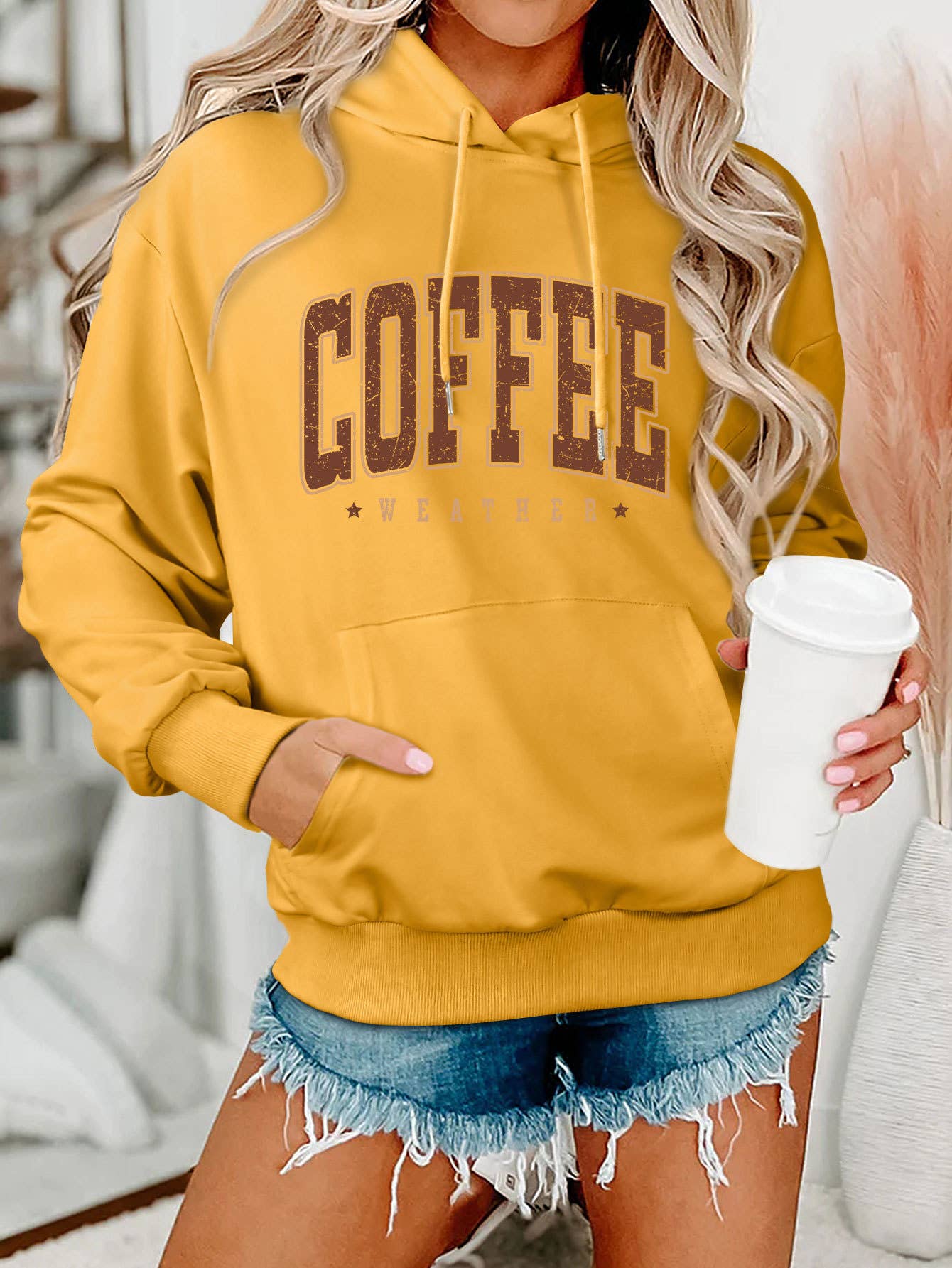 Coffee weather star print hooded sweatshirt